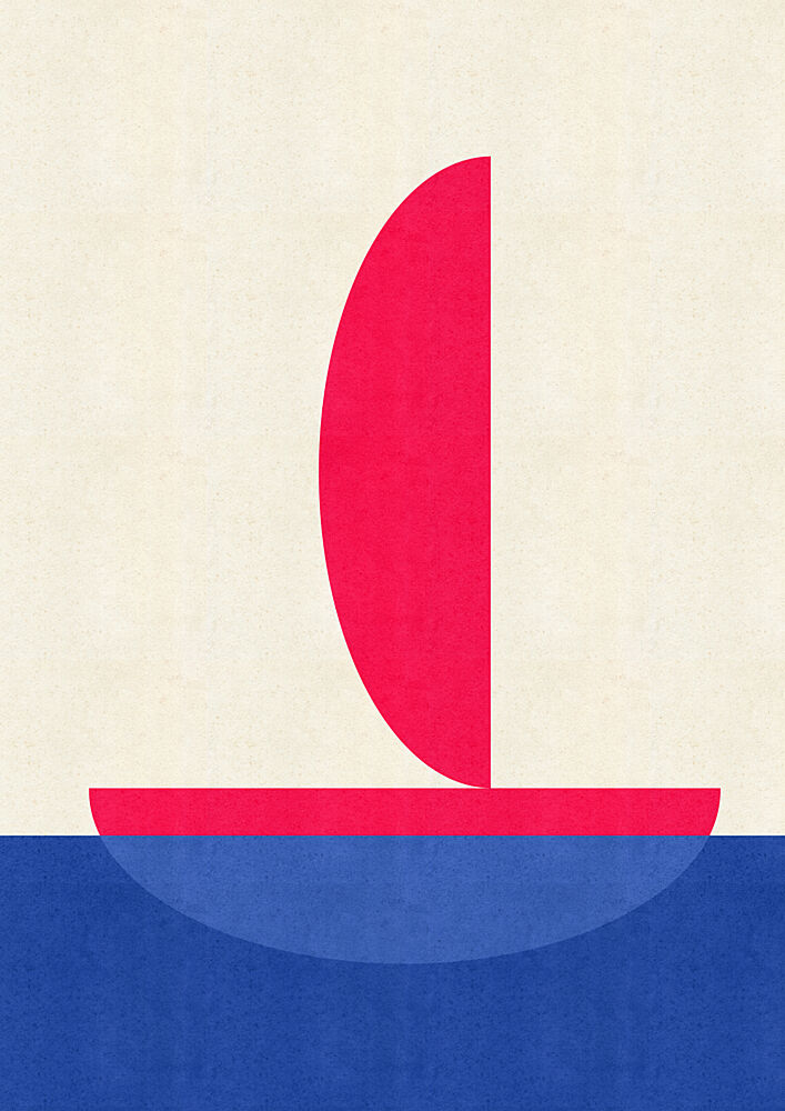 Geometric Red Sailboat art print by Nicholas for $57.95 CAD