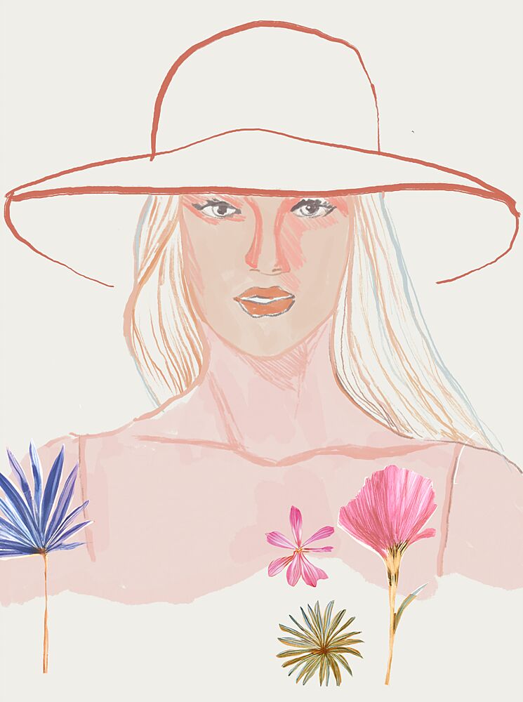 Serene Woman Summer Hat art print by Beate Tubach for $57.95 CAD