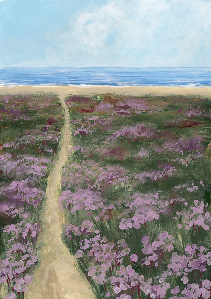 Purple Flowers Beach Path art print by Rosana Laiz Blursbyai for $57.95 CAD