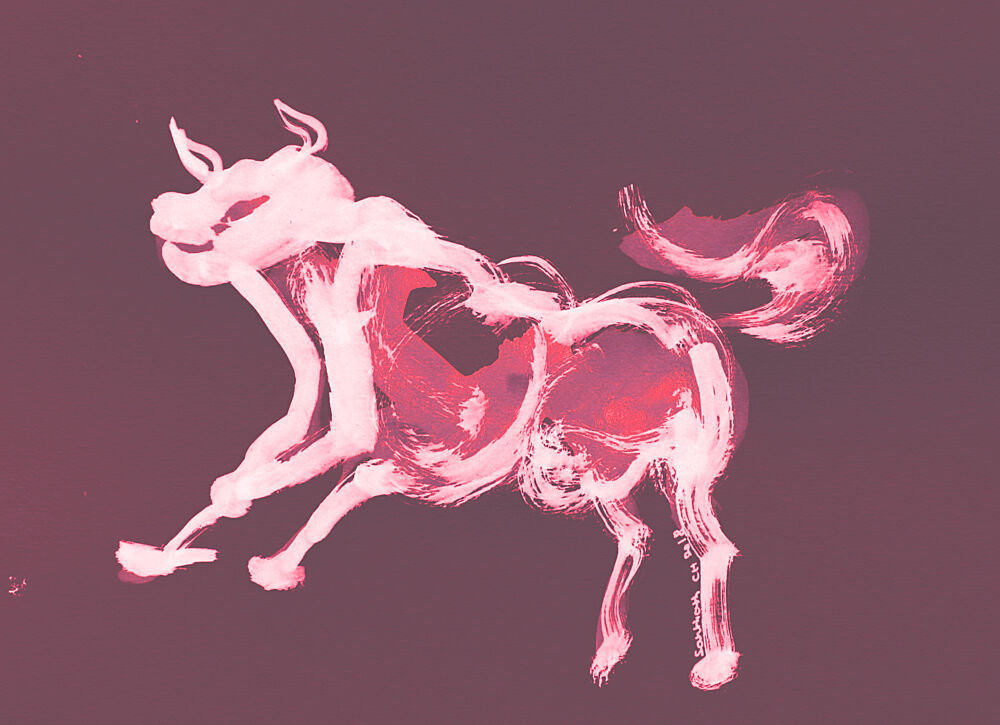 Crimson Bull Spirit art print by Santhosh Ch for $57.95 CAD