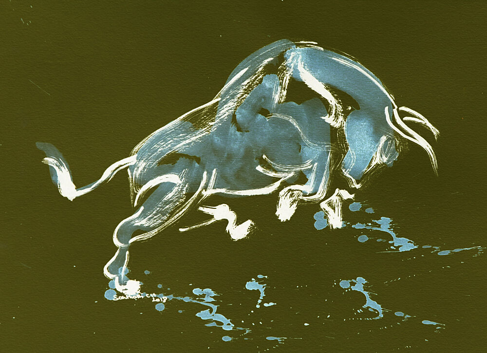 Charging Blue Bull art print by Santhosh Ch for $57.95 CAD