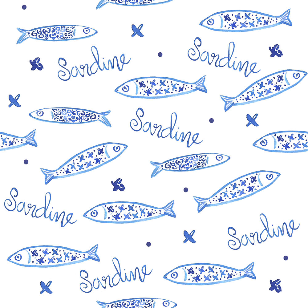 Watercolor Sardine Pattern art print by Elizabeth C for $57.95 CAD