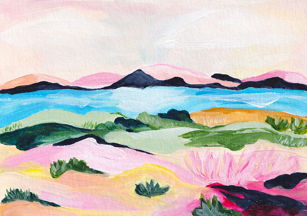 Colorful Mountain Lake art print by Dirkie Nell for $57.95 CAD