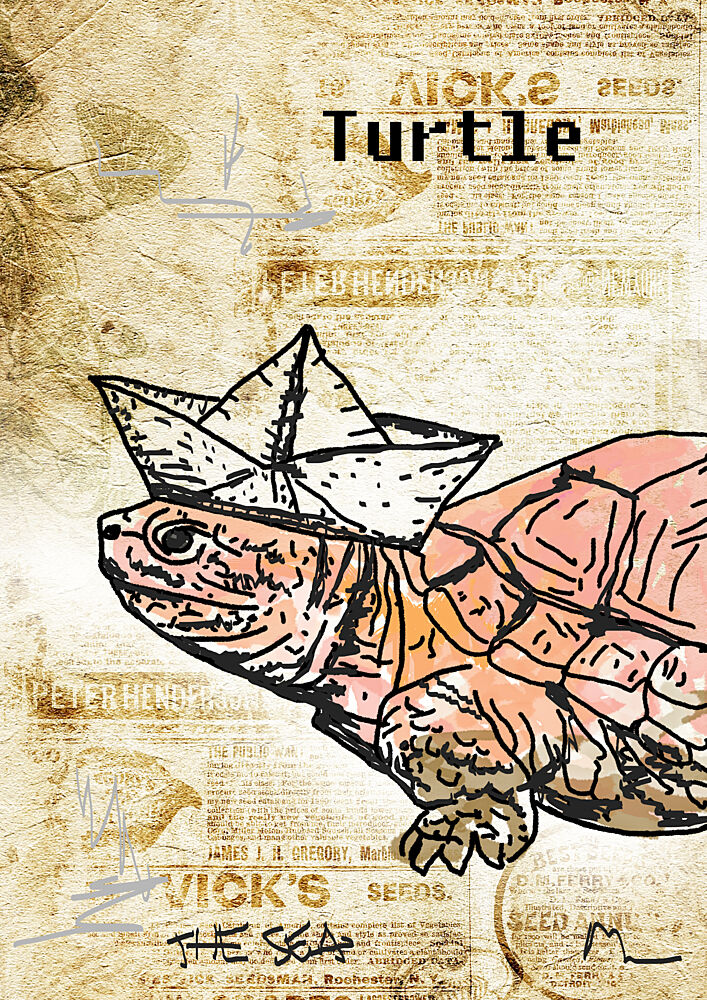 Turtles Paper Boat art print by Lembayung Senja Studio Vintage Poster for $57.95 CAD