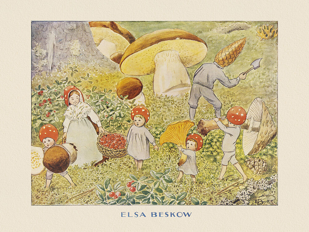 Tomtebobarnen Mushroom Kids art print by Elsa Beskow for $57.95 CAD