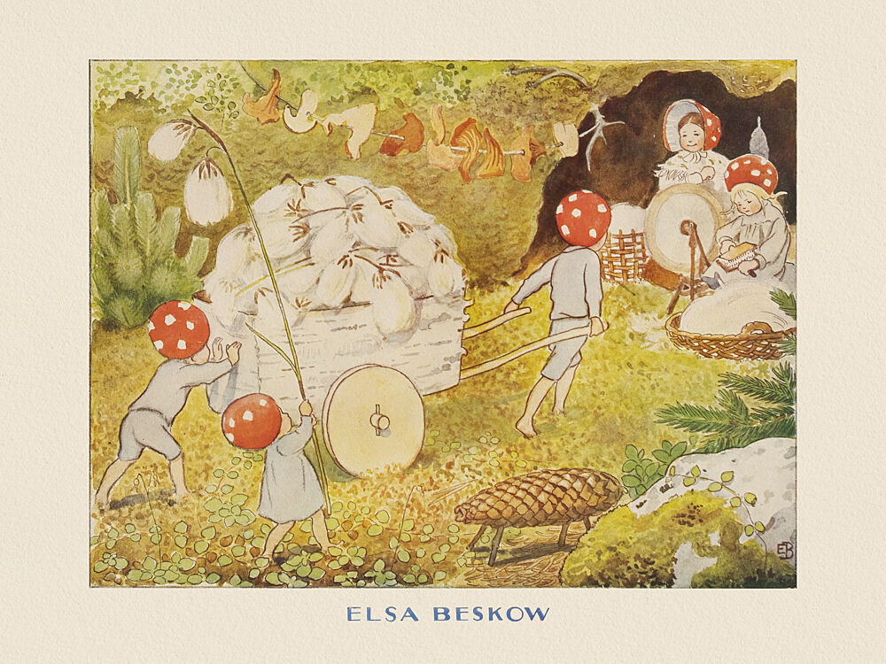 Tomtebobarnen Mushroom Kids Cotton art print by Elsa Beskow for $57.95 CAD