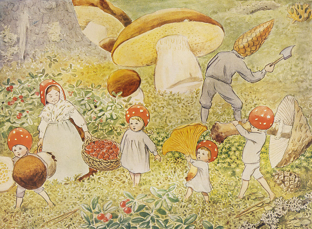 Tomtebobarnen Mushroom Kids art print by Elsa Beskow for $57.95 CAD