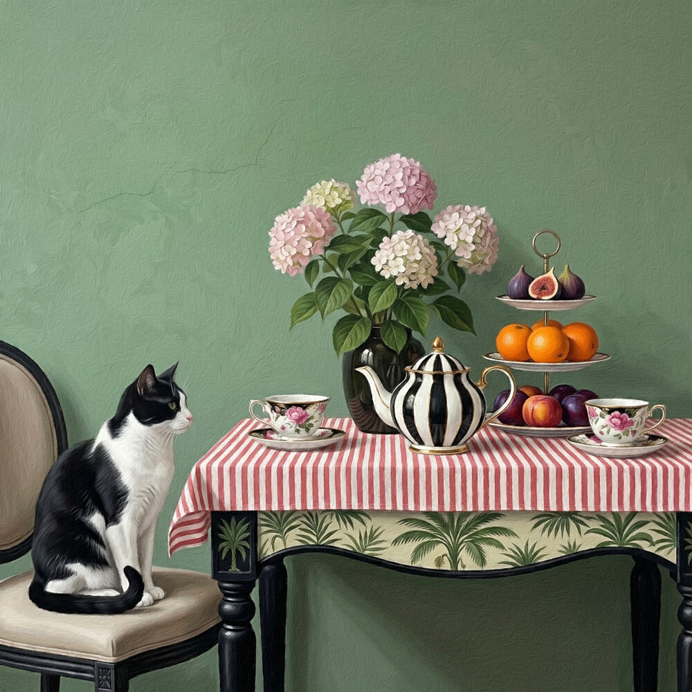 Cats Tea Party art print by Marja van den Hurk for $57.95 CAD