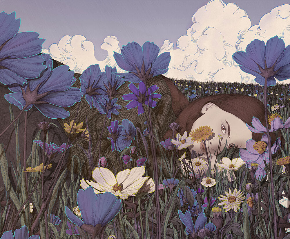 Girl Among Blue Flowers art print by E.C. Mazur for $57.95 CAD