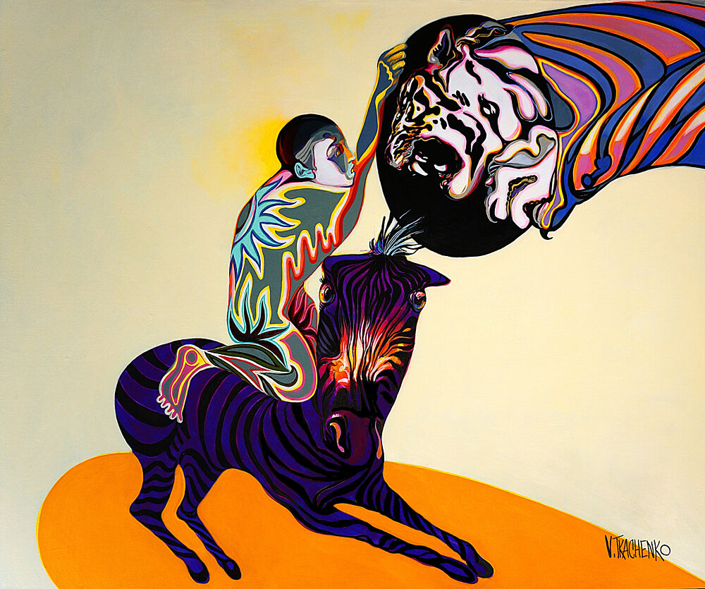 Colorful Zebra Tiger Fantasy art print by Victor Tkachenko for $57.95 CAD