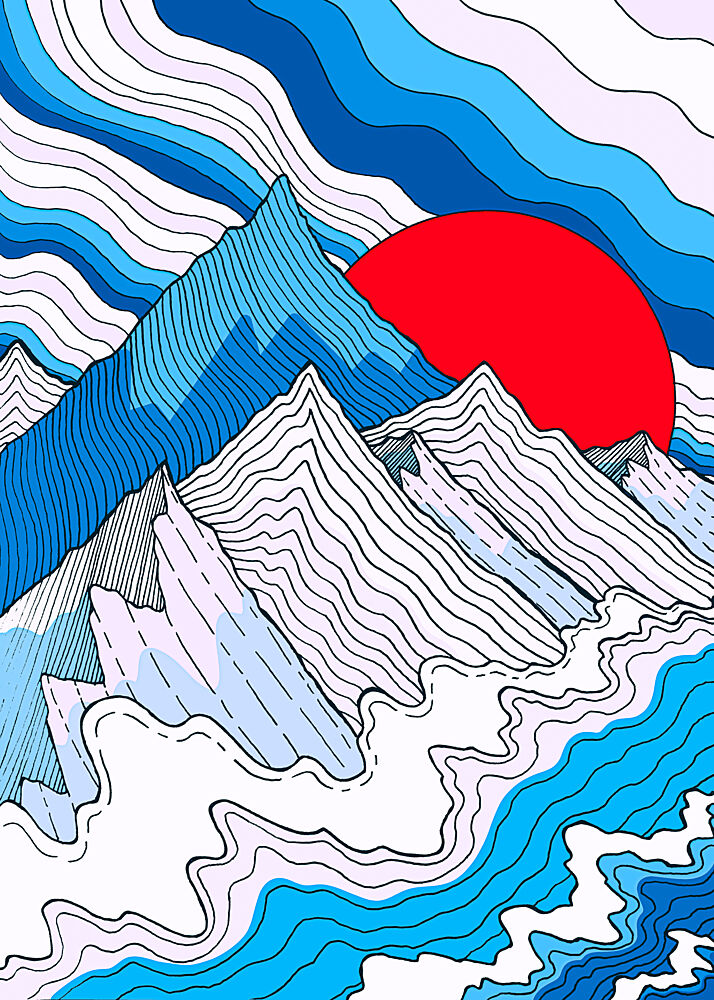 Blue Mountains Red Sun art print by Stephen Wade for $57.95 CAD