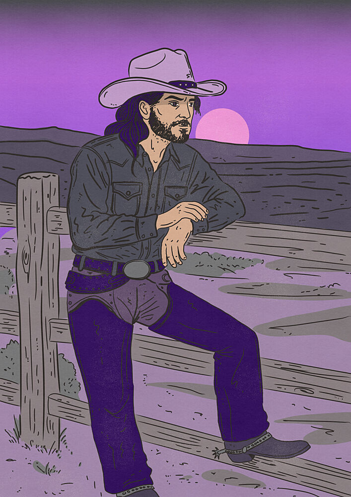 Purple Sunset Cowboy art print by Nicholas for $57.95 CAD