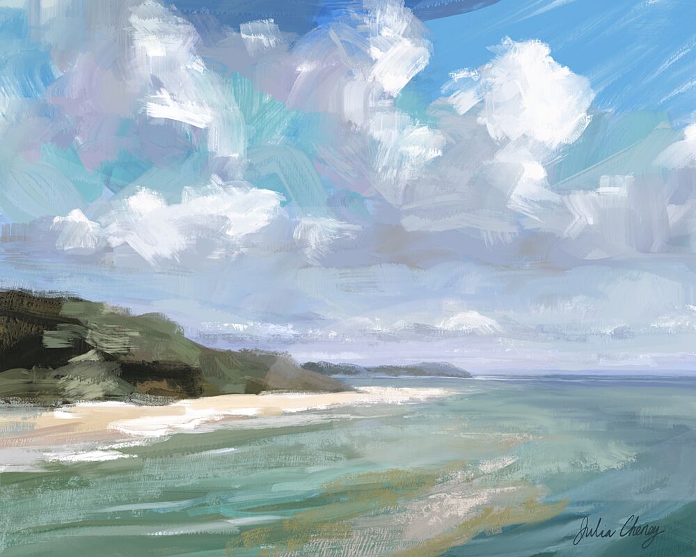 Peaceful Beach Scene art print by Julia Cheney for $57.95 CAD