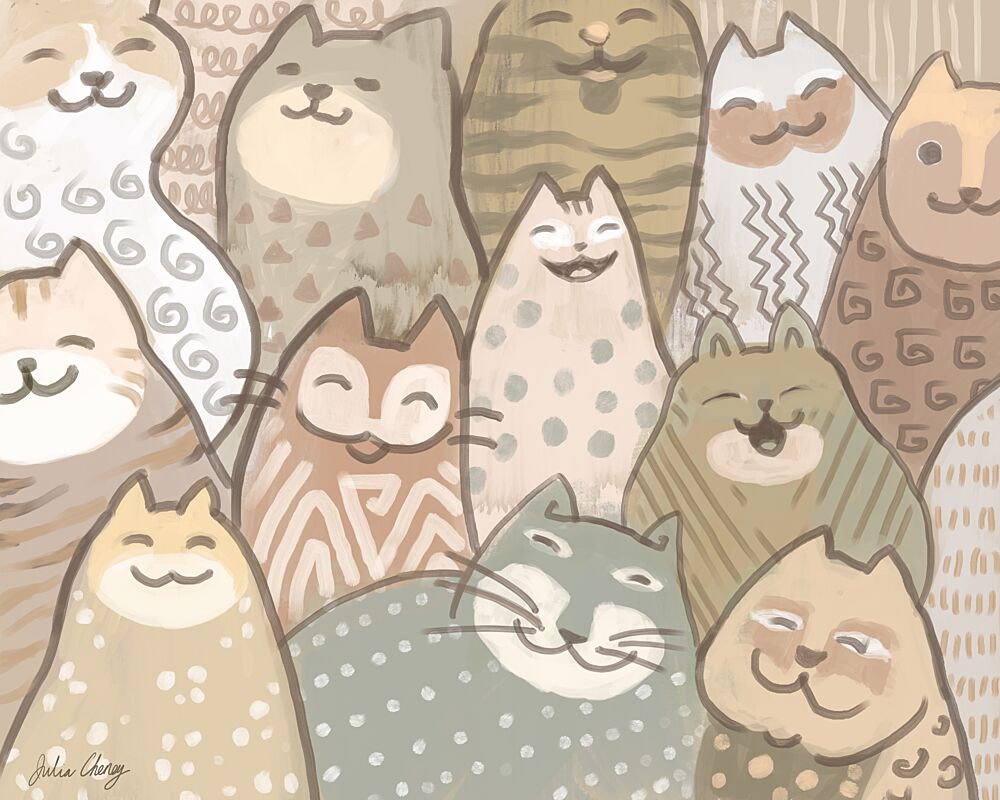Happy Cat Crowd art print by Julia Cheney for $57.95 CAD
