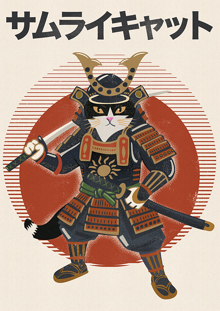 Japanese Samurai Cat art print by Nicholas for $57.95 CAD