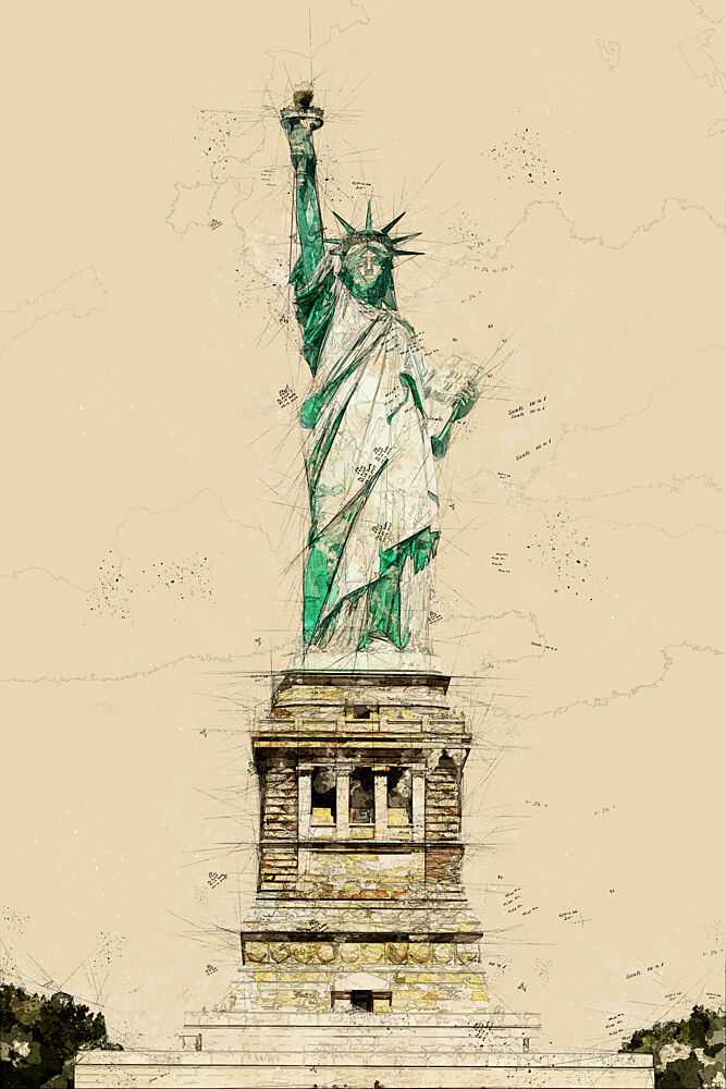 Statue of Liberty Sketch art print by Lembayung Senja Studio Vintage Poster for $57.95 CAD