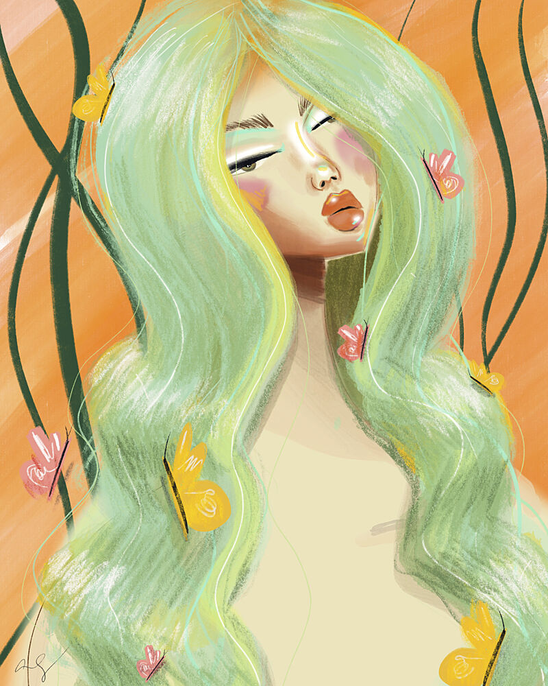 Green Hair Butterflies art print by Amy Straley for $57.95 CAD