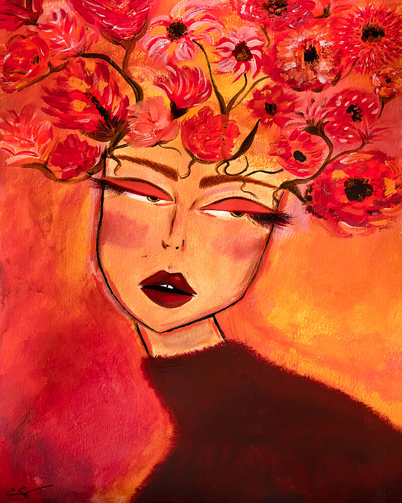 Woman with Floral Head - Fashion Girl art print by Amy Straley for $57.95 CAD
