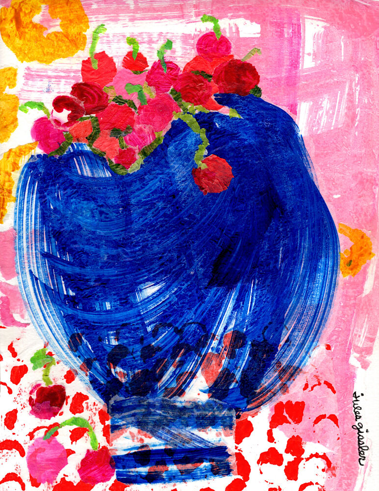 Bold Blue Vase Cherries art print by Jules Gissler for $57.95 CAD