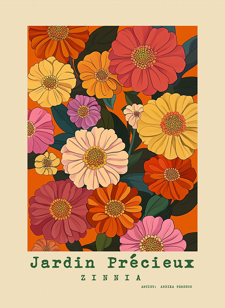 Colorful Zinnia Garden art print by Annika Persson for $57.95 CAD