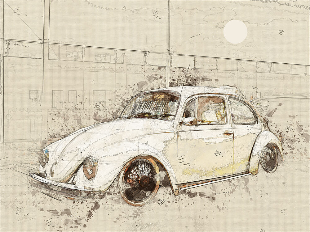 Moonlit Classic Car Sketch art print by Lembayung Senja Studio Vintage Poster for $57.95 CAD