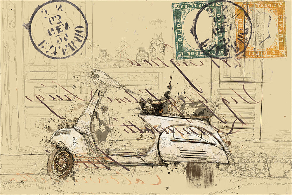Urban Scooter Postmarks art print by Lembayung Senja Studio Vintage Poster for $57.95 CAD