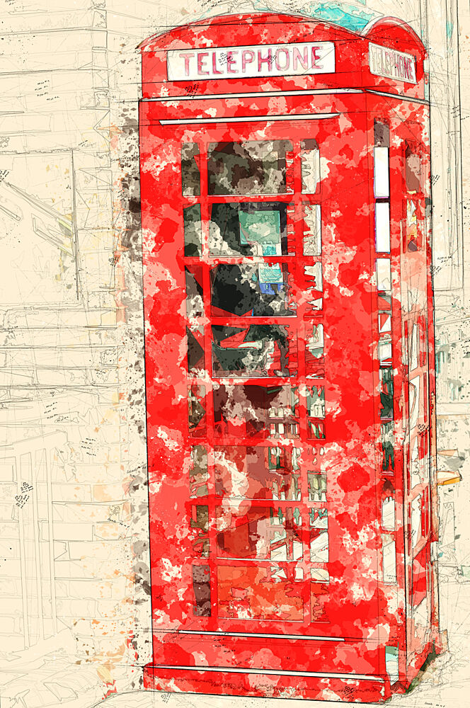 London Red Telephone Sketch art print by Lembayung Senja Studio Vintage Poster for $57.95 CAD