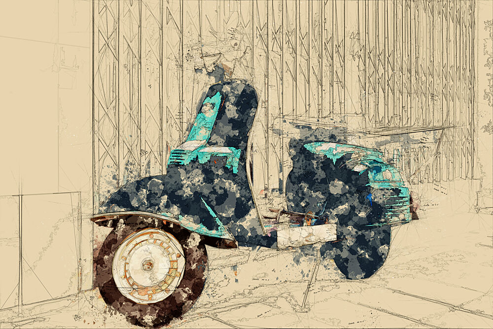 Vintage Scooter Sketch art print by Lembayung Senja Studio Vintage Poster for $57.95 CAD