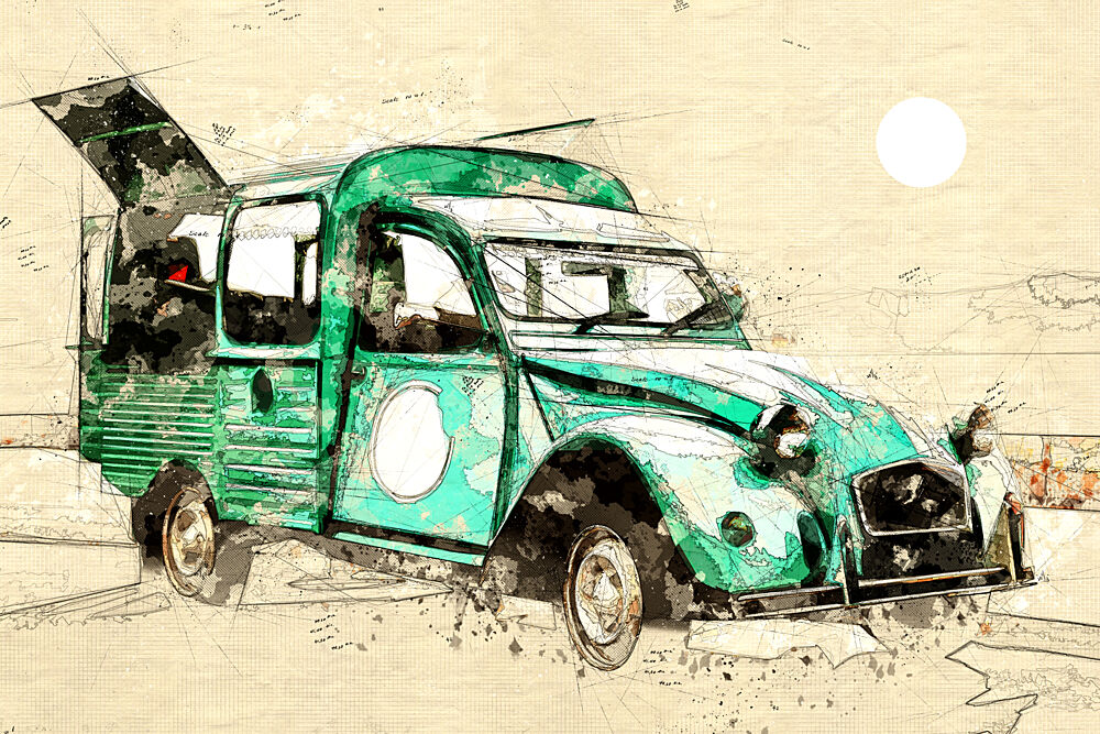 Charming Retro Green van art print by Lembayung Senja Studio Vintage Poster for $57.95 CAD