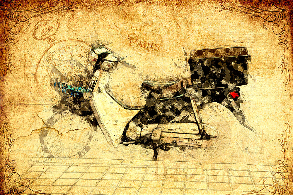 Vintage Paris Scooter art print by Lembayung Senja Studio Vintage Poster for $57.95 CAD