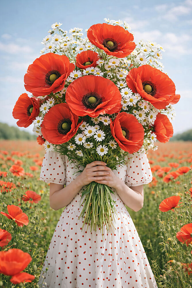Woman Holding Poppies art print by Annika Persson for $57.95 CAD