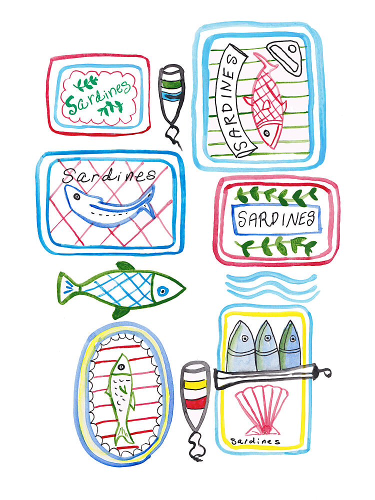 Whimsical Sardine Cans art print by Bronwyn Baker for $57.95 CAD