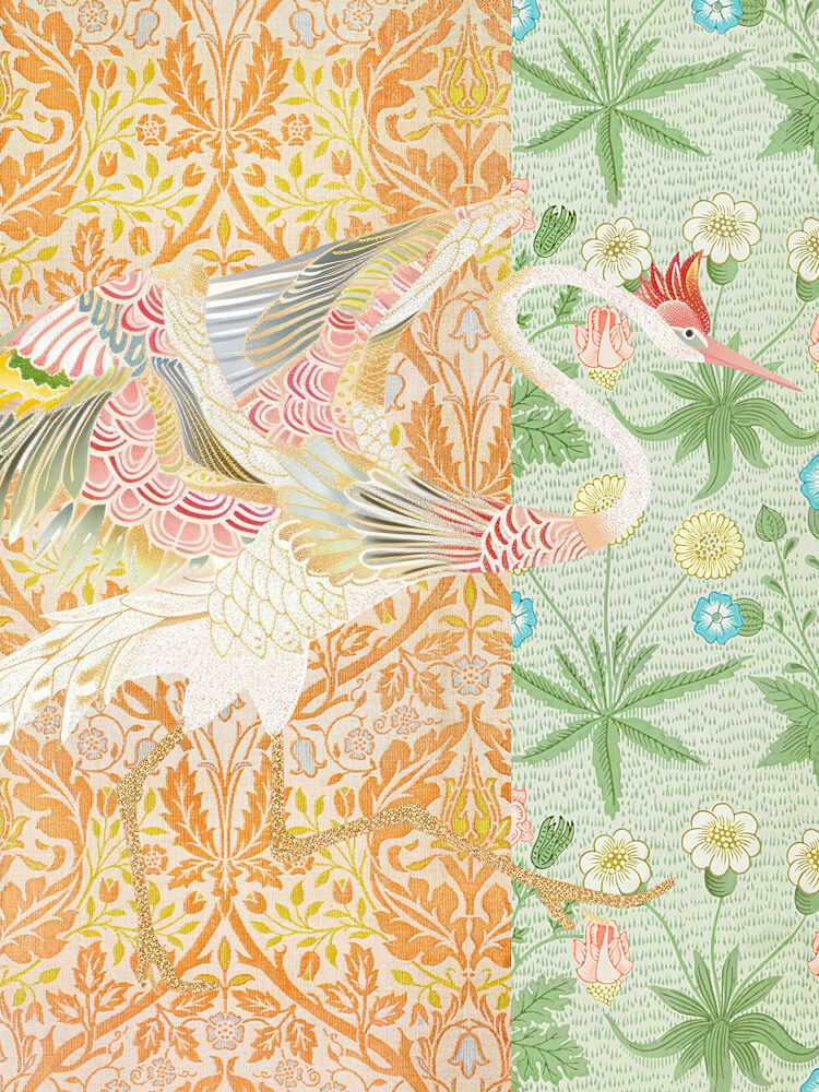 Elegant Crane Floral Pattern art print by Marja van den Hurk for $57.95 CAD