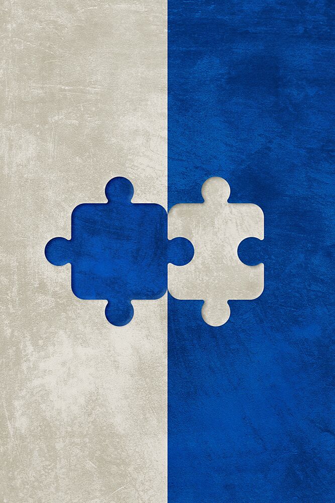 Blue White Puzzle Connection art print by Ema Paraschiv for $57.95 CAD