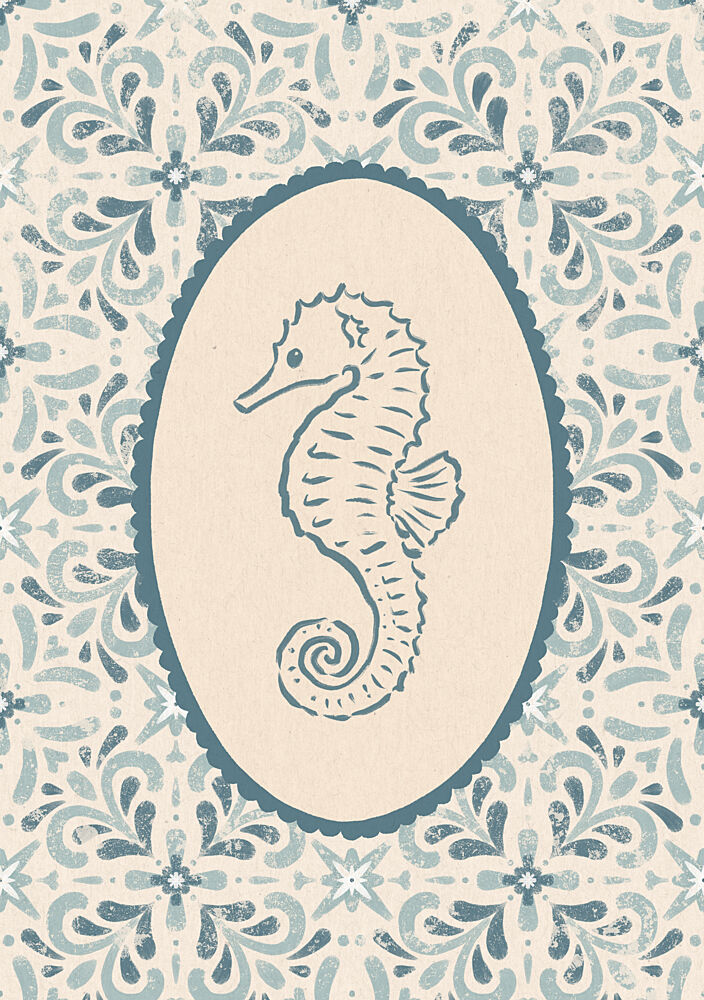 Coastal Seahorse Medallion art print by Katarzyna Gasiorowska for $57.95 CAD