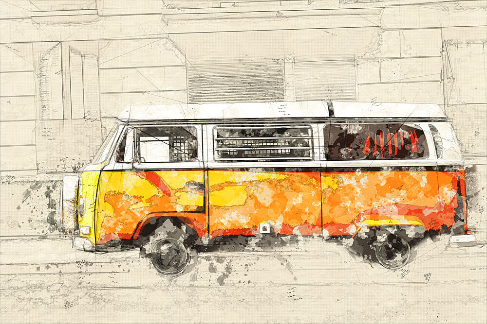 Colorful Retro van Sketch art print by Lembayung Senja Studio Vintage Poster for $57.95 CAD