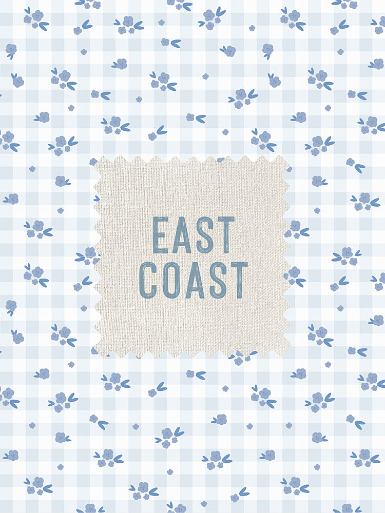 East Coast Sign - Linen on Floral Gingham - Blue art print by Jolly and Dash for $57.95 CAD
