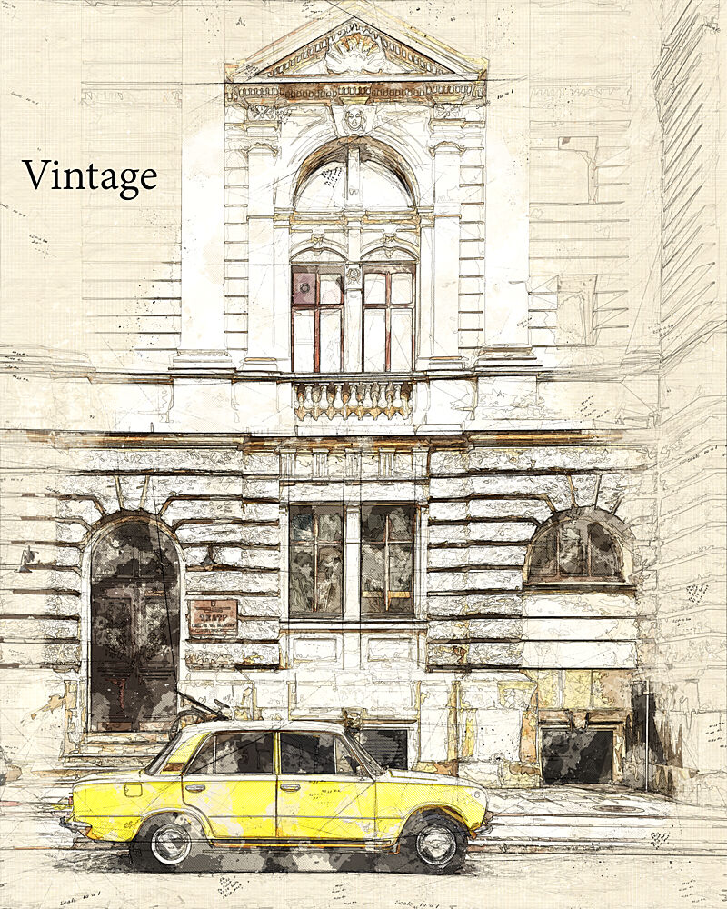 Vintage Yellow Car Sketch art print by Lembayung Senja Studio Vintage Poster for $57.95 CAD