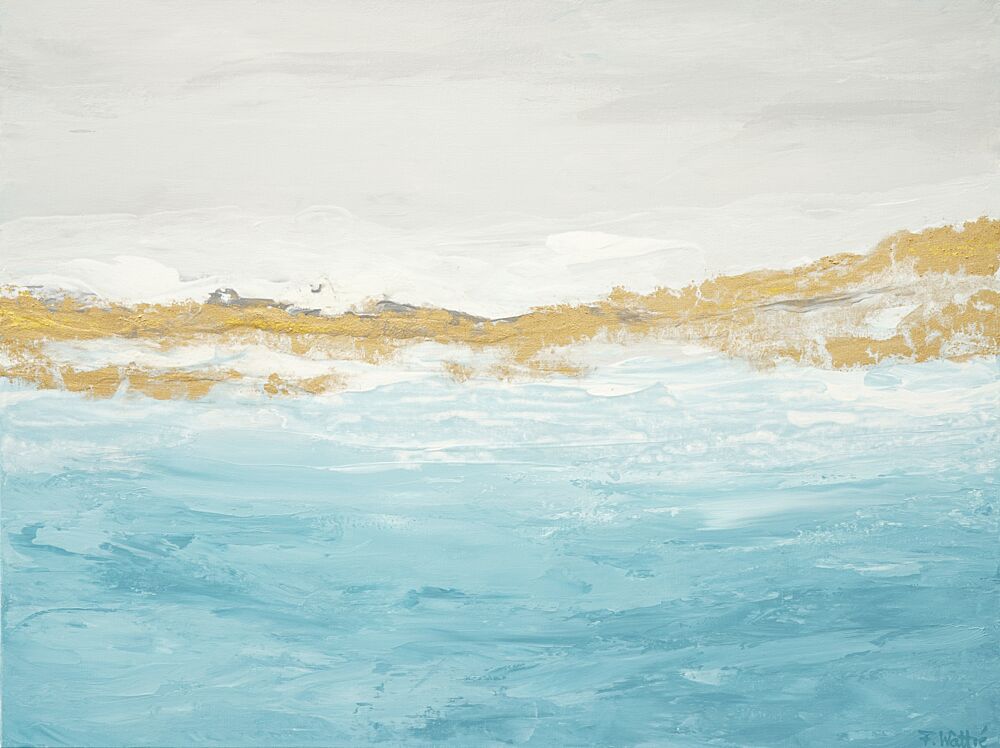 Abstract Blue Gold Seascape art print by Francoise Wattre for $57.95 CAD