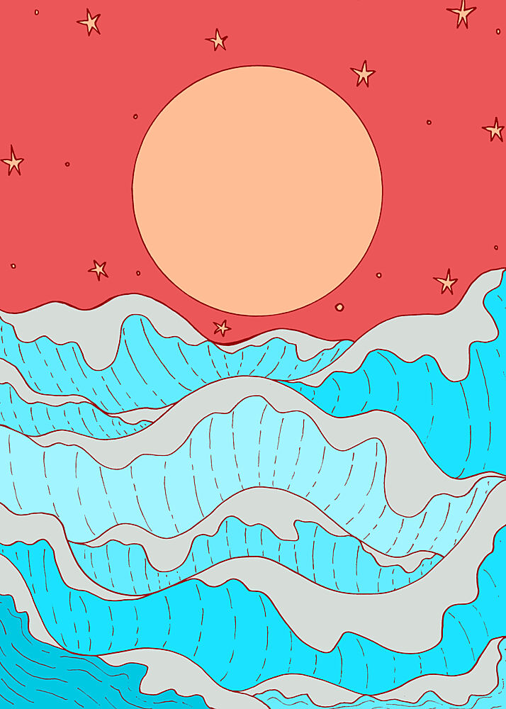 Red Sky Starry Ocean art print by Stephen Wade for $57.95 CAD