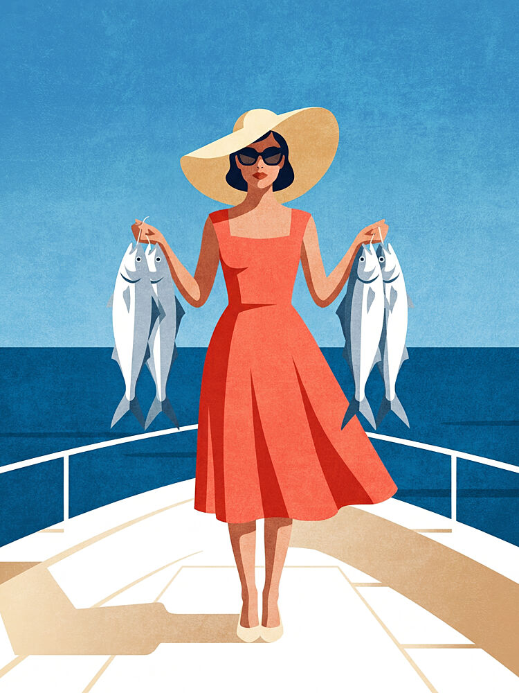 Stylish Womans Ocean Catch art print by Emel Tunaboylu for $57.95 CAD