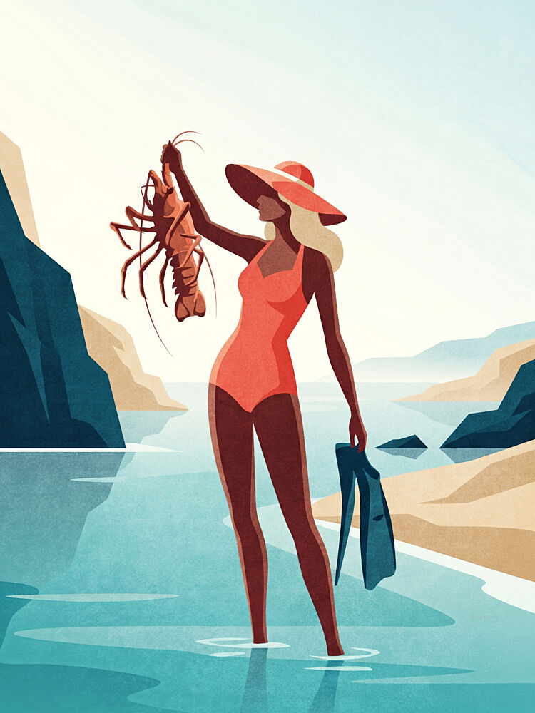 Tropical Lobster Catch art print by Emel Tunaboylu for $57.95 CAD