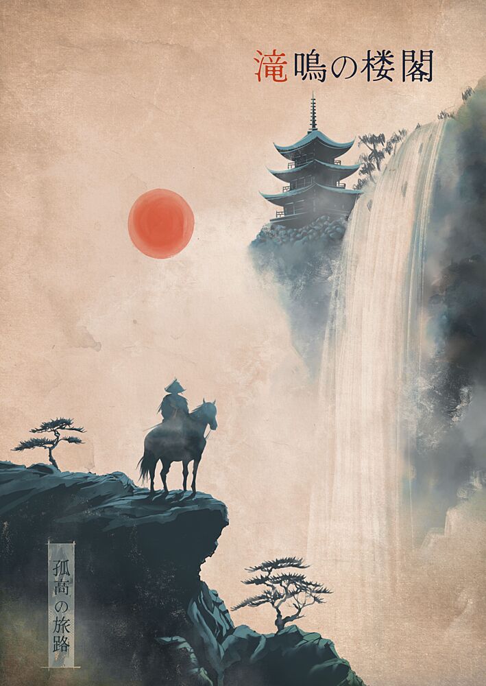 Samurais Waterfall Journey art print by Fadil Roze for $57.95 CAD