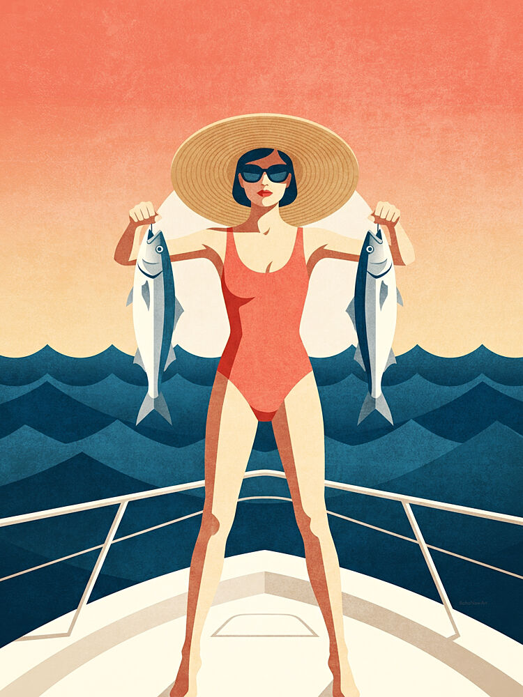 Summer Fishing Woman art print by Emel Tunaboylu for $57.95 CAD