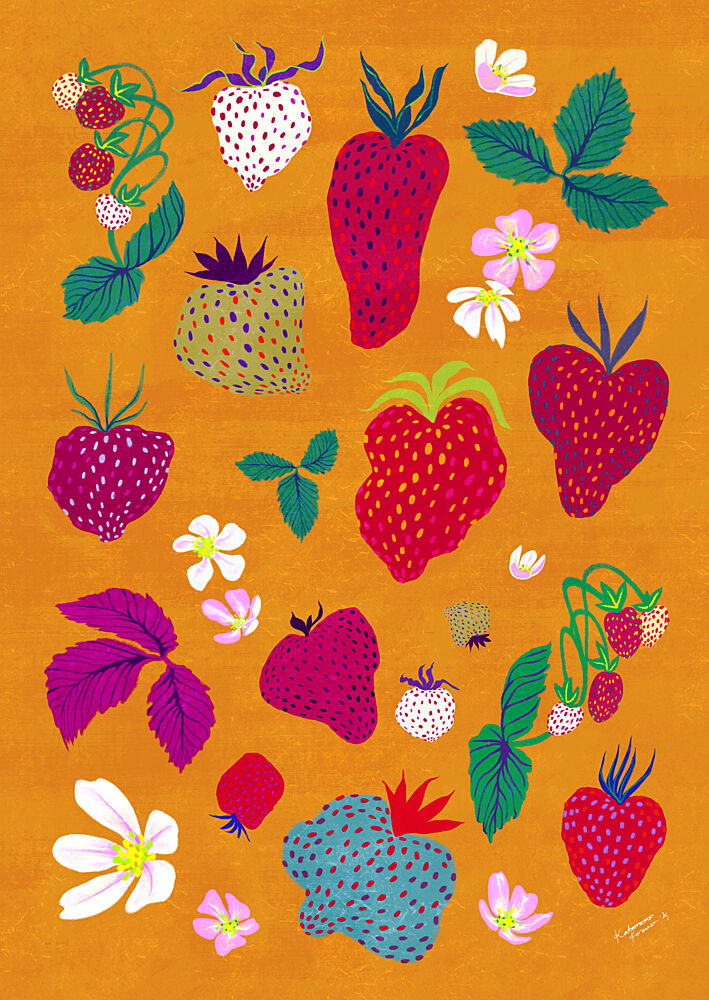Colorful Strawberry Patch art print by Katariina Kosunen for $57.95 CAD