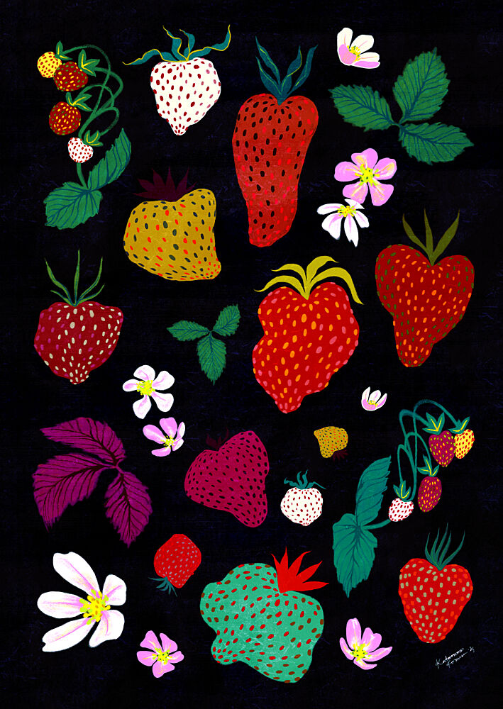 Whimsical Strawberry Harvest art print by Katariina Kosunen for $57.95 CAD