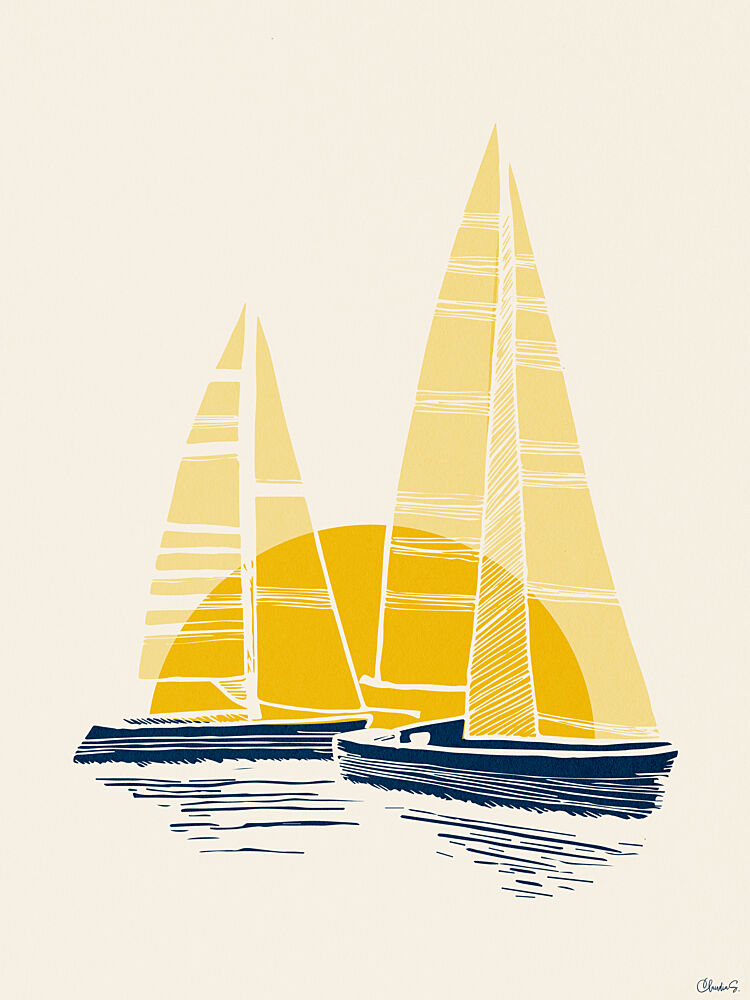Golden Sailboats Sunset art print by Claudia Spano for $57.95 CAD