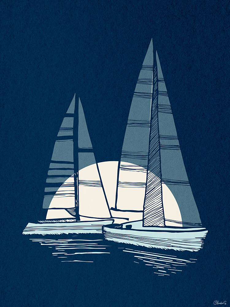 Blue Sailboats Moonlight art print by Claudia Spano for $57.95 CAD