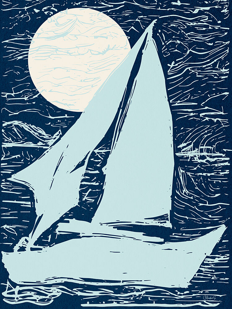 Moonlit Ocean Sailboat art print by Claudia Spano for $57.95 CAD