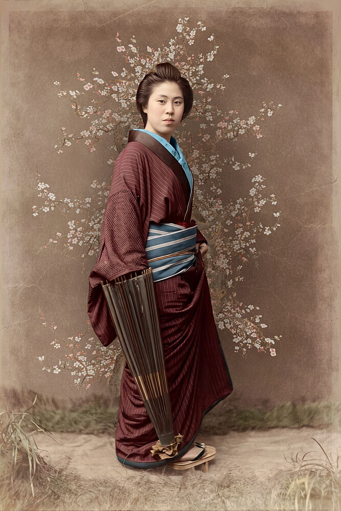 Kimono Woman Cherry Blossoms art print by Marja van den Hurk for $57.95 CAD
